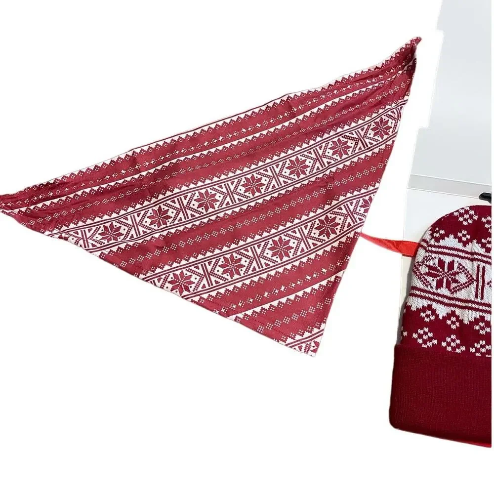 Dog Pet Bandana and Matching Adult Beanie Red Cream by Be Jolly Holiday NWT